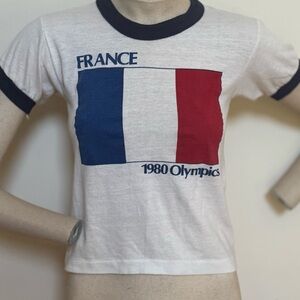 RARE VINTAGE France 1980 Olympics T-Shirt - Red, Blue, White